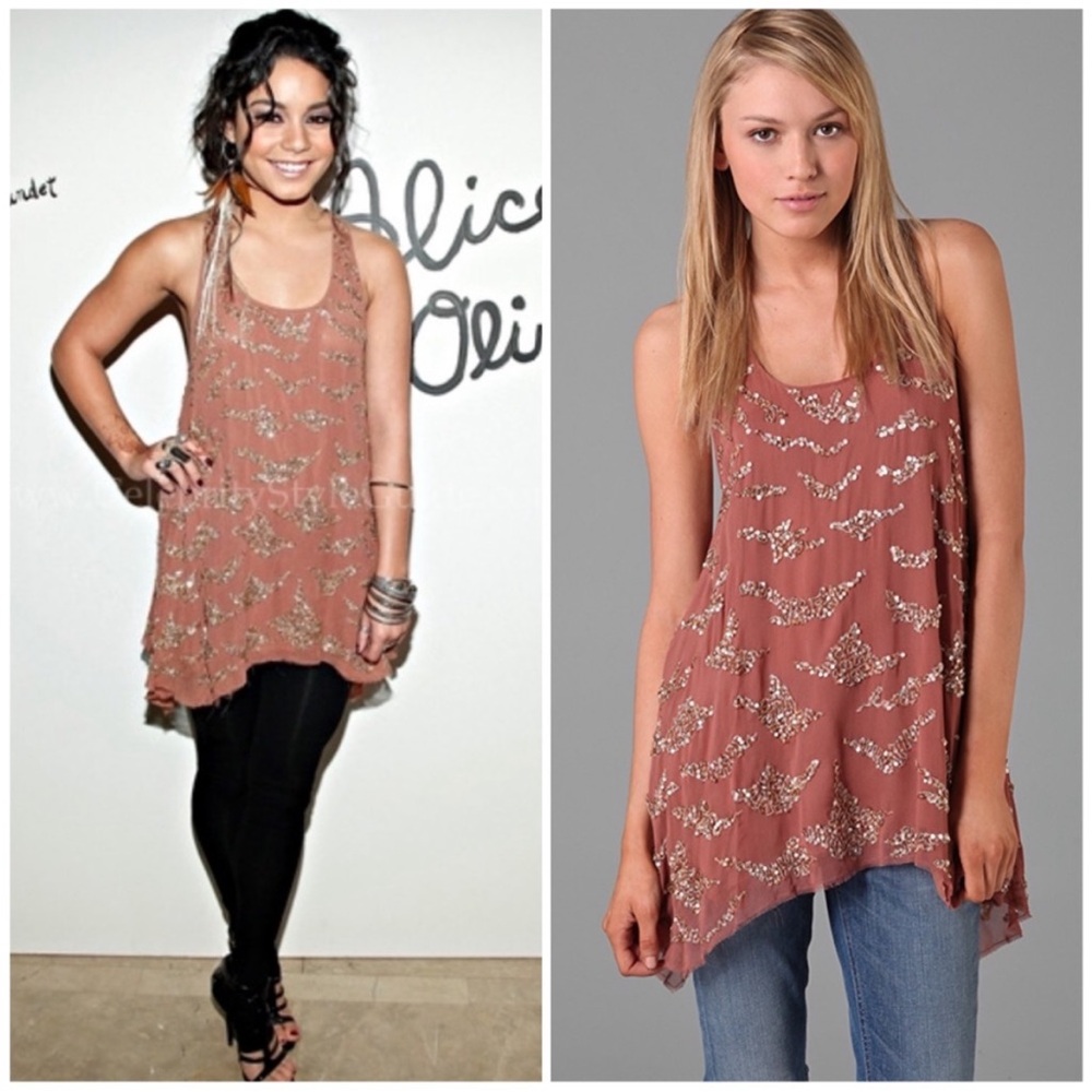 Alice + Olivia Embellished Bohemian Racer Back Asymmetrical Hem Tunic Top S EC